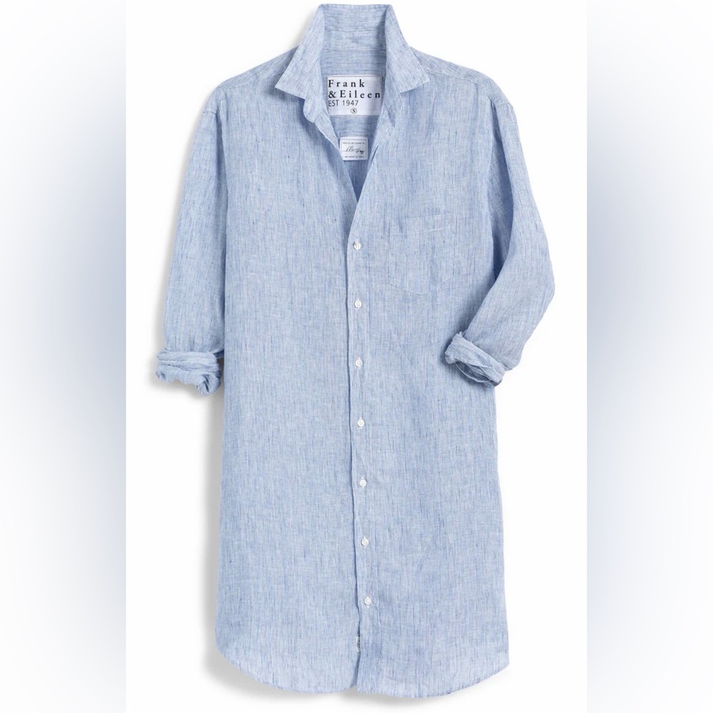 Frank & Eileen - Mary Woven Button Up Dress in Thin Blue Stripe